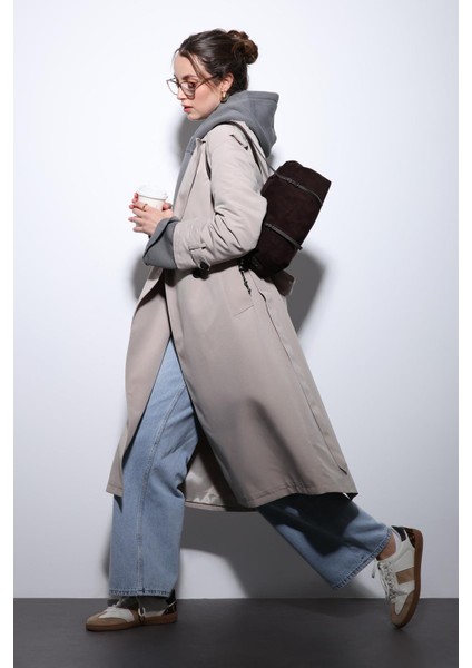 Bej Kruvaze Kemerli Kadın Trençkot