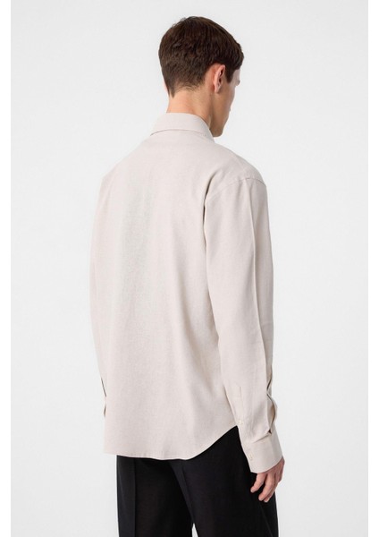 Bej Relax Fit Keten Karışımlı Erkek Gömlek indirimleri