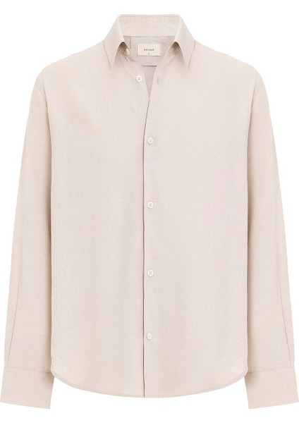 Bej Relax Fit Keten Karışımlı Erkek Gömlek