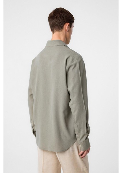 Haki Relax Fit Keten Karışımlı Erkek Gömlek fırsatları