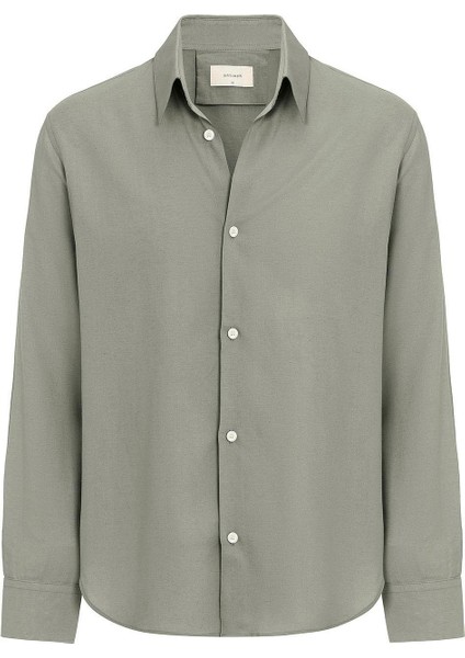 Haki Relax Fit Keten Karışımlı Erkek Gömlek indirimleri