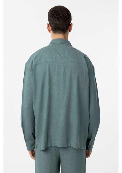 Yeşil Keten Karışımlı Relax Fit Erkek Gömlek indirimleri