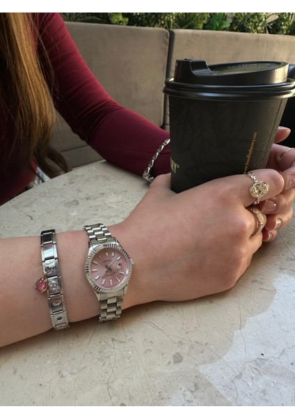 Çelik Gümüş Pembe Kadran Pinterest Kadın Kol Saati fiyatları
