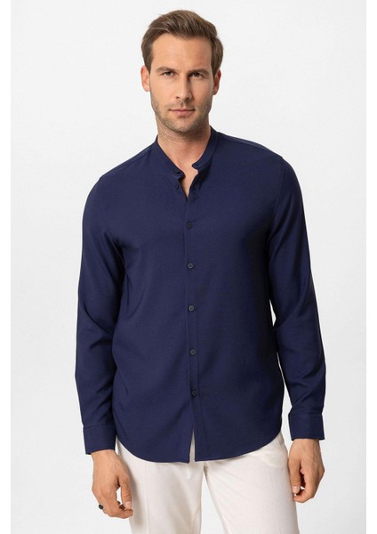 Lacivert Regular Fit Hakim Yaka Erkek Gömlek