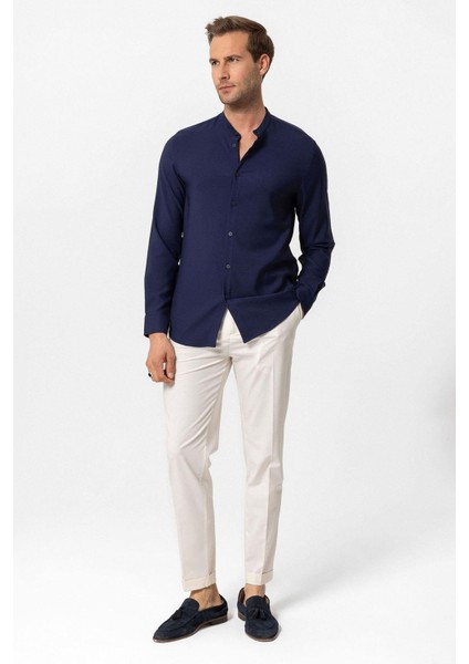 Lacivert Regular Fit Hakim Yaka Erkek Gömlek modelleri