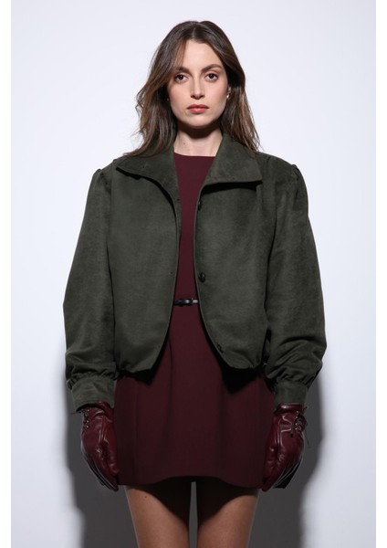 Haki Süet Görünümlü Bomber Kadın Ceket modelleri