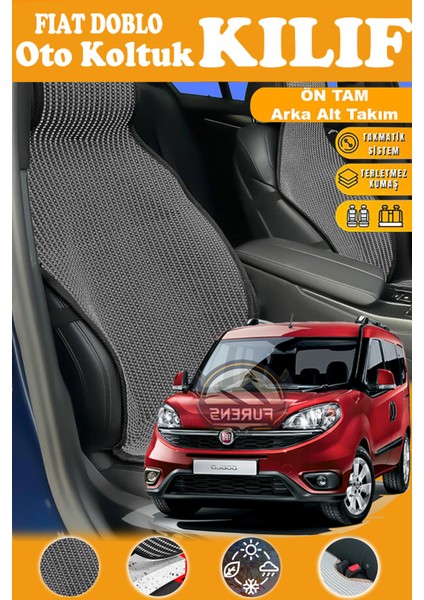 Fiat Doblo Uyumlu Siyah Prestij Serisi Dokuma Kumaş Oto Koltuk Kılıfı Ön Tam Arka Alt