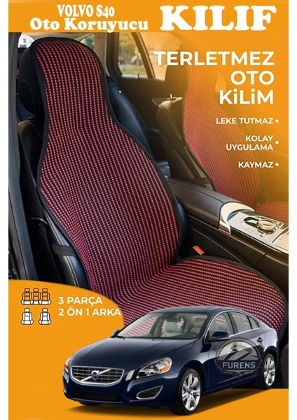 Volvo S40 Uyumlu Kırmızı Prestij Serisi Dokuma Kumaş Oto Koltuk Kılıfı Ön Tam Arka Alt