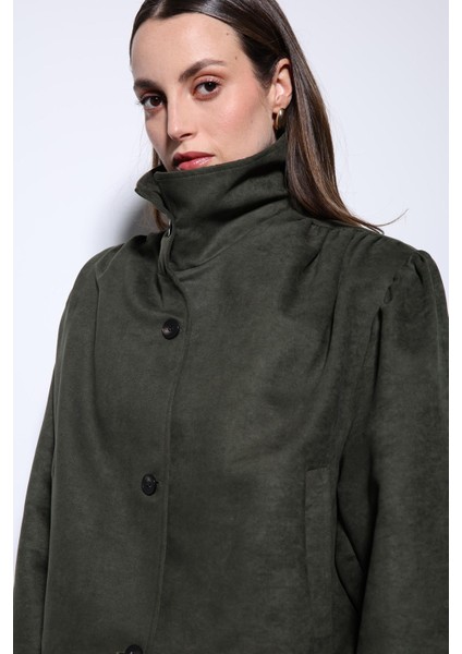 Haki Süet Görünümlü Bomber Kadın Ceket