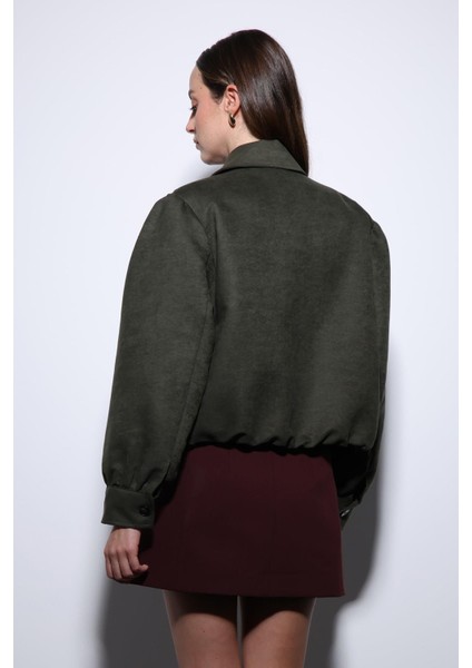Haki Süet Görünümlü Bomber Kadın Ceket