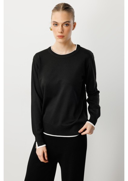 Biye Detaylı Basic Triko Kazak-Siyah fiyatları