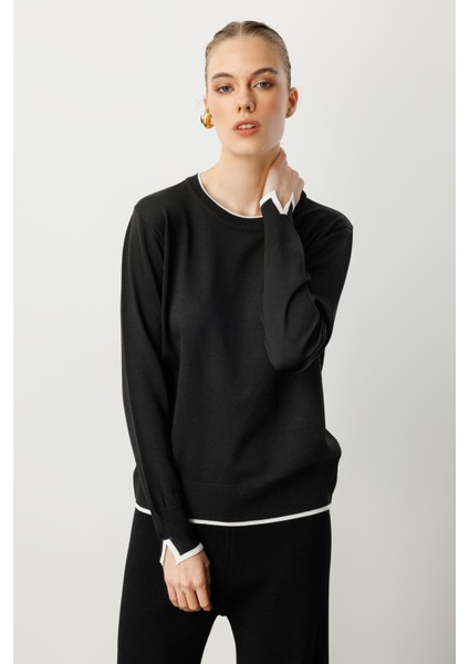 Biye Detaylı Basic Triko Kazak-Siyah fırsatları