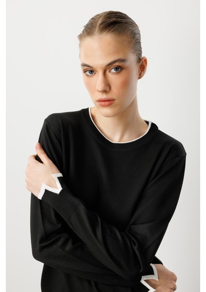 Biye Detaylı Basic Triko Kazak-Siyah indirimleri