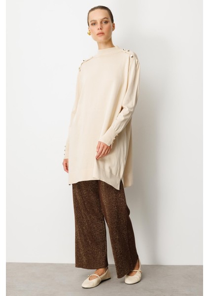 Omzu Düğme Detaylı Triko Tunik-TAŞ fiyatları