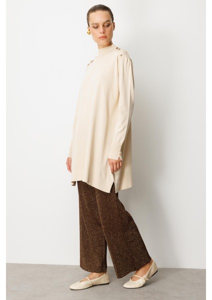 Omzu Düğme Detaylı Triko Tunik-TAŞ modelleri