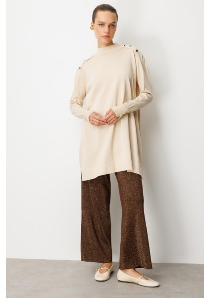 Omzu Düğme Detaylı Triko Tunik-TAŞ fırsatları