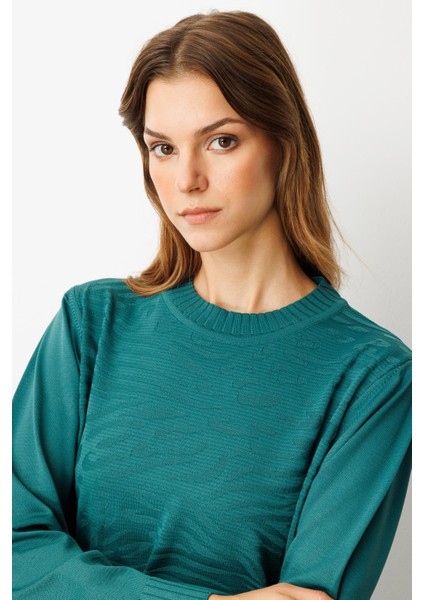 Kendinden Desenli Triko Tunik-Zümrüt fiyatları