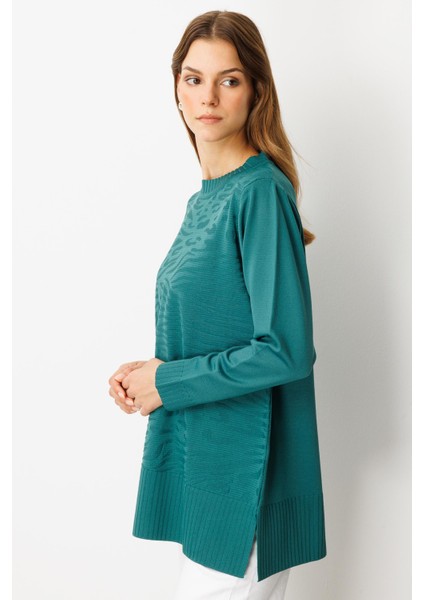 Kendinden Desenli Triko Tunik-Zümrüt modelleri