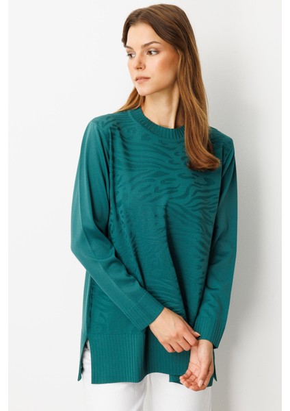 Kendinden Desenli Triko Tunik-Zümrüt indirimleri