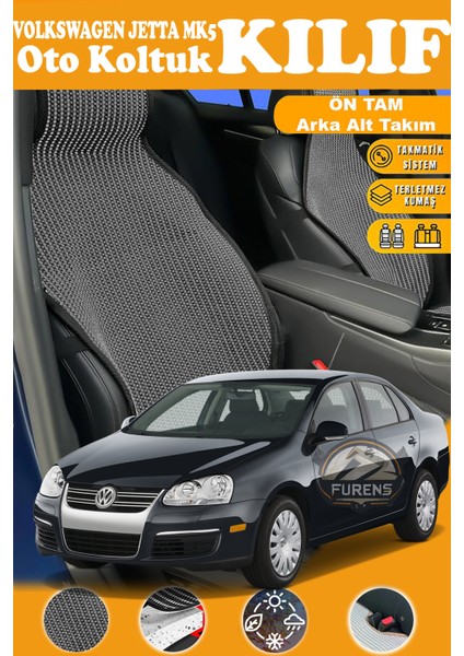 Volkswagen Jetta Mk5 Uyumlu Siyah Prestij Serisi Dokuma Kumaş Oto Koltuk Kılıfı Ön Tam Arka Alt