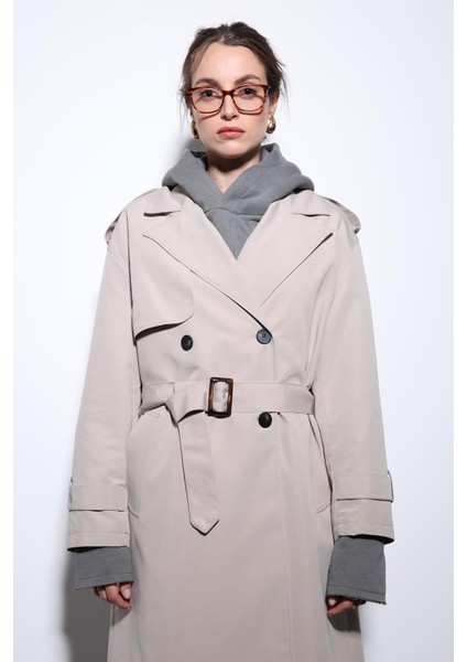 Bej Kruvaze Kemerli Kadın Trençkot