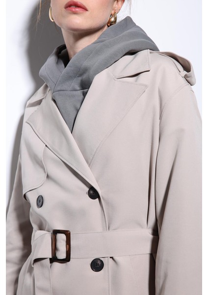 Bej Kruvaze Kemerli Kadın Trençkot