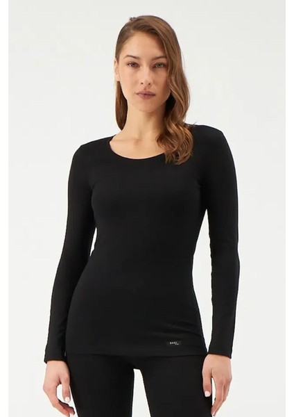 502 Kadın Uzun Kollu O Yaka Termal Üst Içlik-Siyah