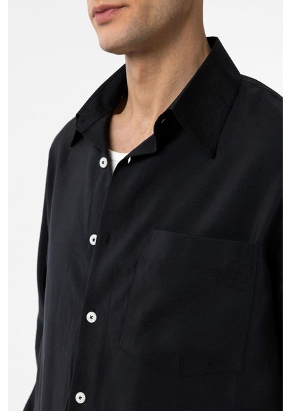 Siyah Modal Kumaş Relax Fit Erkek Gömlek modelleri