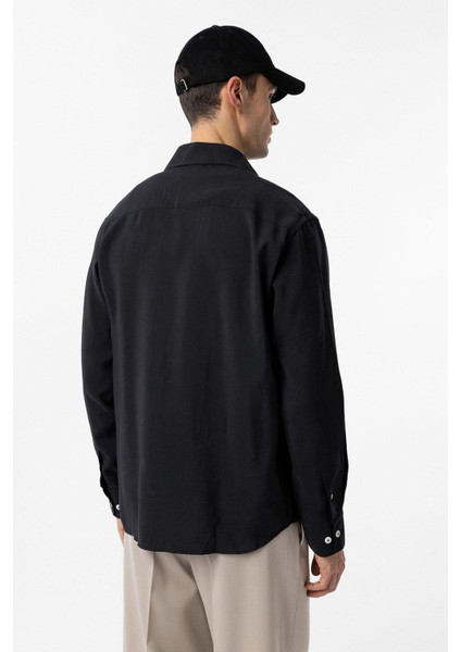 Siyah Modal Kumaş Relax Fit Erkek Gömlek indirimleri