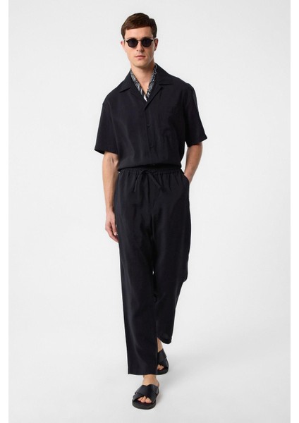 Siyah Apaş Yaka Modal Kumaş Erkek Gömlek modelleri