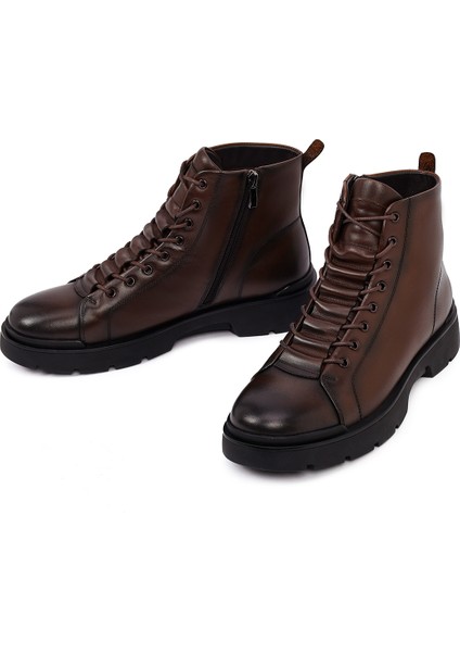 Erkek Kahverengi Fermuarlı Deri Casual Bot 25WFD695818 modelleri