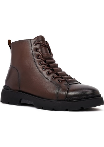 Erkek Kahverengi Fermuarlı Deri Casual Bot 25WFD695818