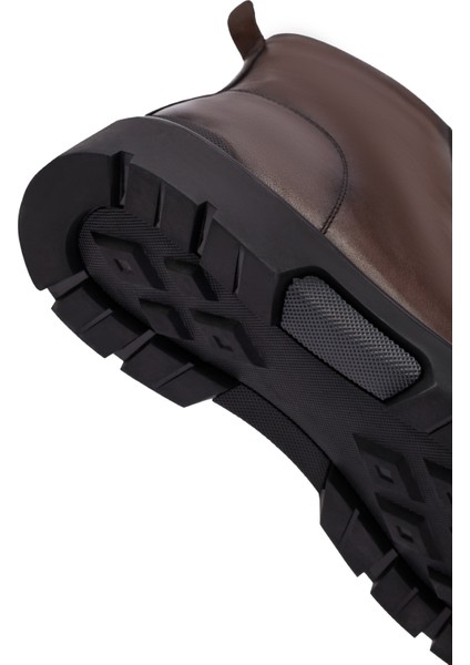 Erkek Kahverengi Fermuarlı Deri Casual Bot 25WFD695818