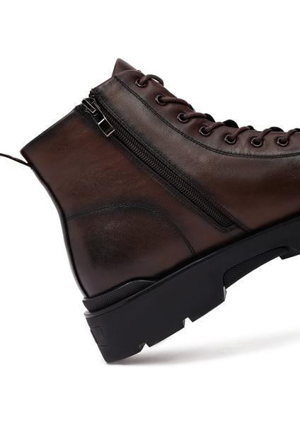 Erkek Kahverengi Fermuarlı Deri Casual Bot 25WFD695818