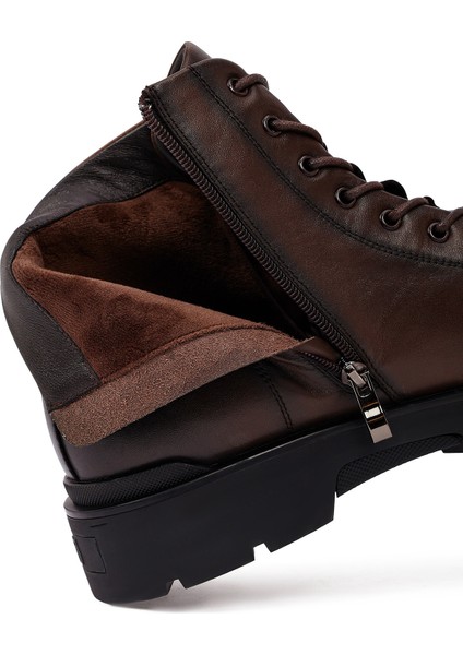 Erkek Kahverengi Fermuarlı Deri Casual Bot 25WFD695818
