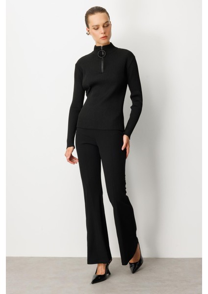 Fermuar Yaka Yarım Balıkçı Triko Kazak-Siyah fırsatları