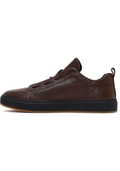 Erkek Kahverengi Bağcıklı Deri Sneaker 25WFD693418 fiyatları