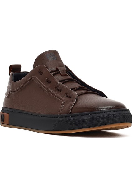 Erkek Kahverengi Bağcıklı Deri Sneaker 25WFD693418