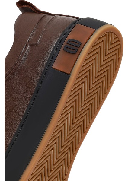 Erkek Kahverengi Bağcıklı Deri Sneaker 25WFD693418