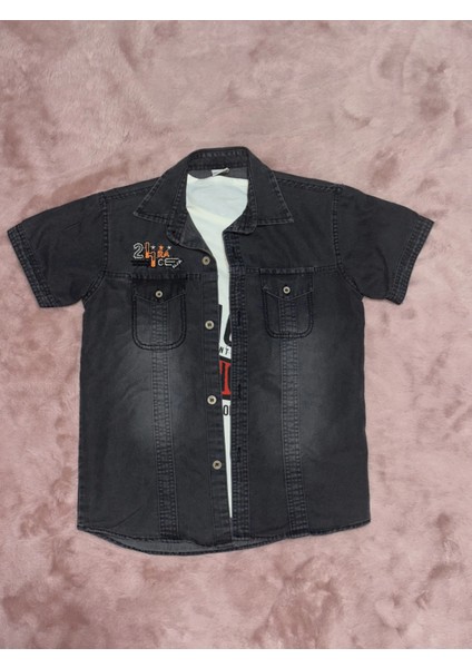 3-9 Yaş Tshirt Gömlek Ikili Takım Kısa Kol Füme