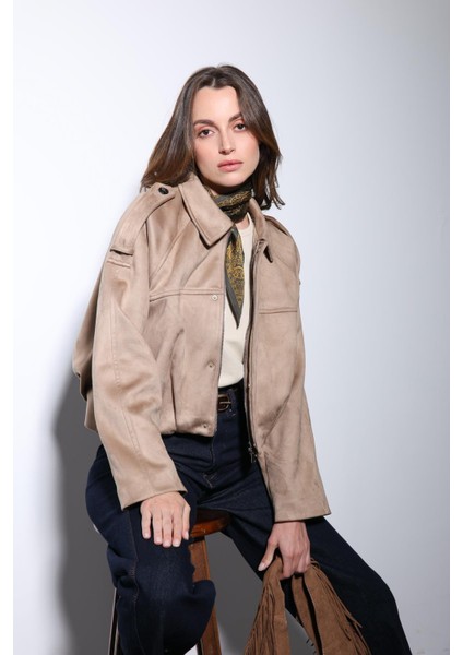 Taş Süet Görünümlü Bomber Kadın Mont modelleri