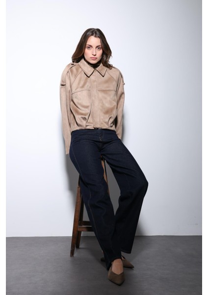 Taş Süet Görünümlü Bomber Kadın Mont fırsatları