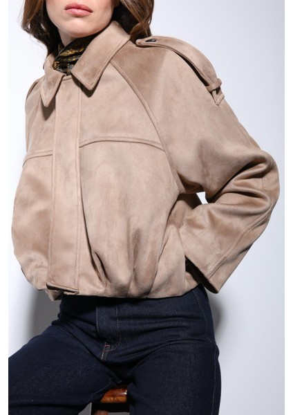 Taş Süet Görünümlü Bomber Kadın Mont indirimleri