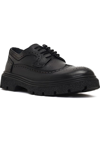 Erkek Siyah Bağcıklı Deri Casual Ayakkabı 25WFD7015FT