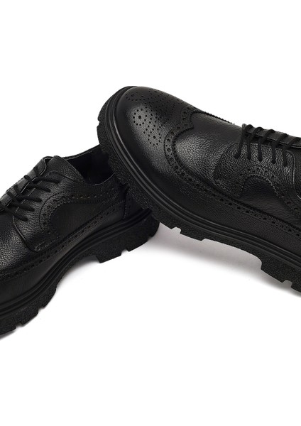 Erkek Siyah Bağcıklı Deri Casual Ayakkabı 25WFD7015FT