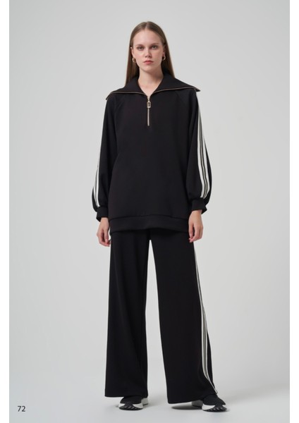 1041 Tam Boy Şeritli Pantolonlu Takım