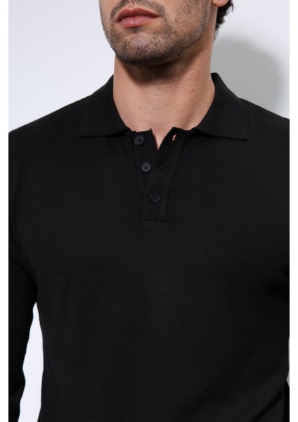 Siyah Polo Yaka Erkek Kazak fırsatları