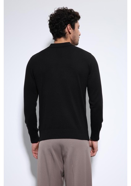 Siyah Polo Yaka Erkek Kazak indirimleri