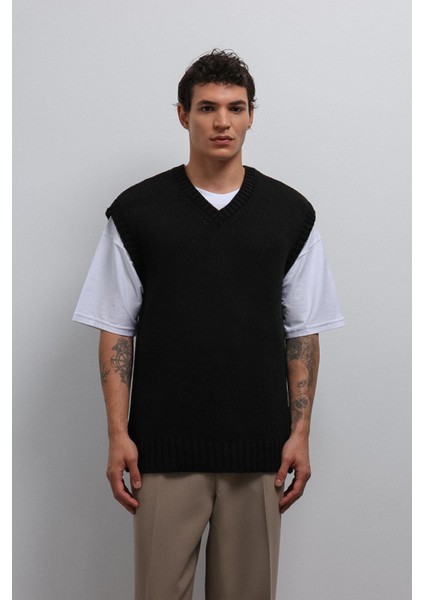 Siyah Örgü Erkek Triko Yelek fırsatları