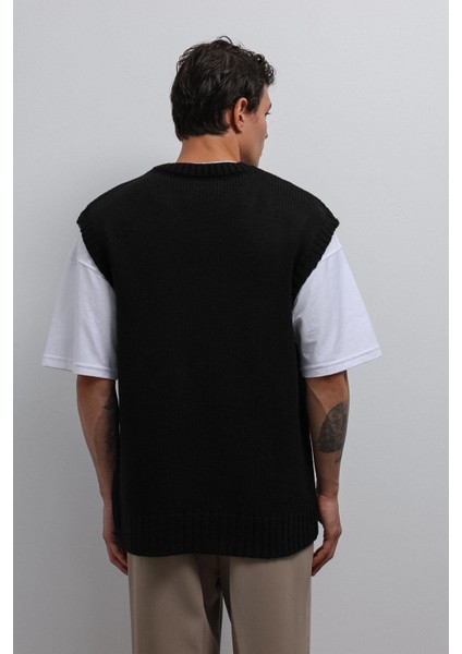 Siyah Örgü Erkek Triko Yelek